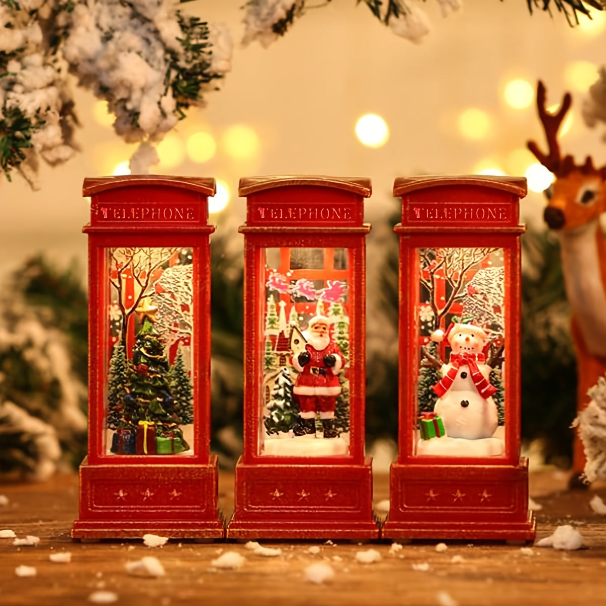 Christmas Eve Phone Booth Decor with santa Claus,Christmas tree and snowman