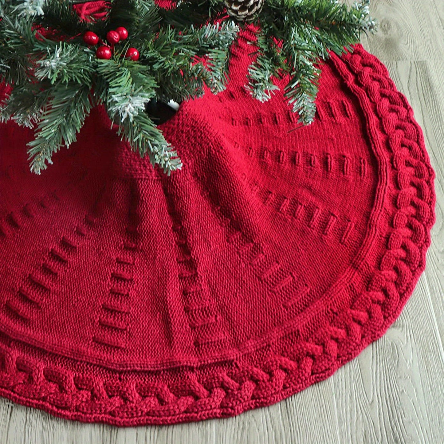 Red Rustic Knitted Christmas Tree Skirt