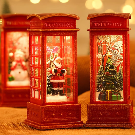 Christmas Eve Phone Booth Decor with santa Claus and Christmas tree