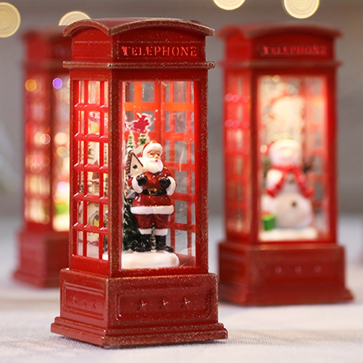 Christmas Eve Phone Booth Decor with santa Claus,Christmas tree and snowman