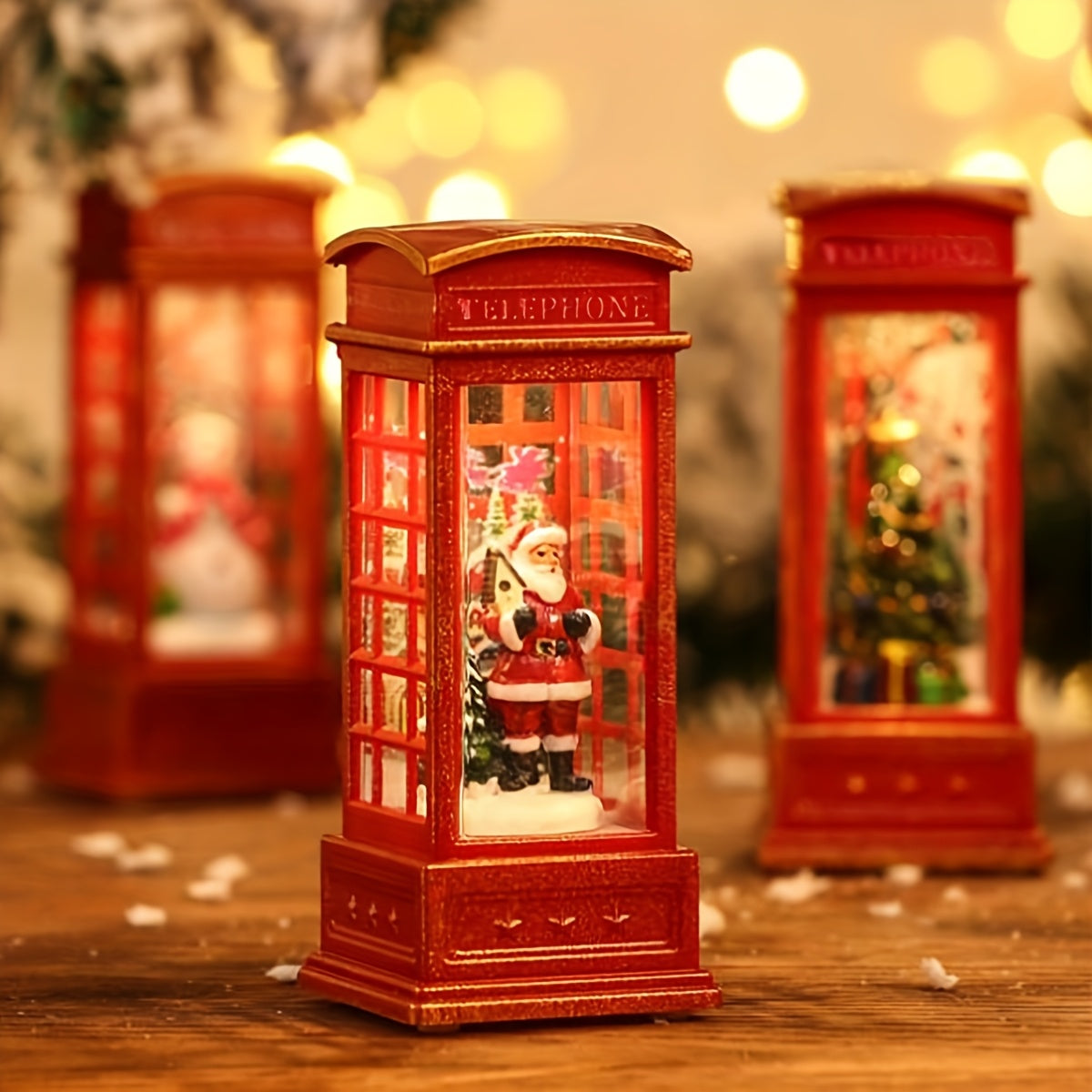 Christmas Eve Phone Booth Decor with santa Claus and Christmas tree