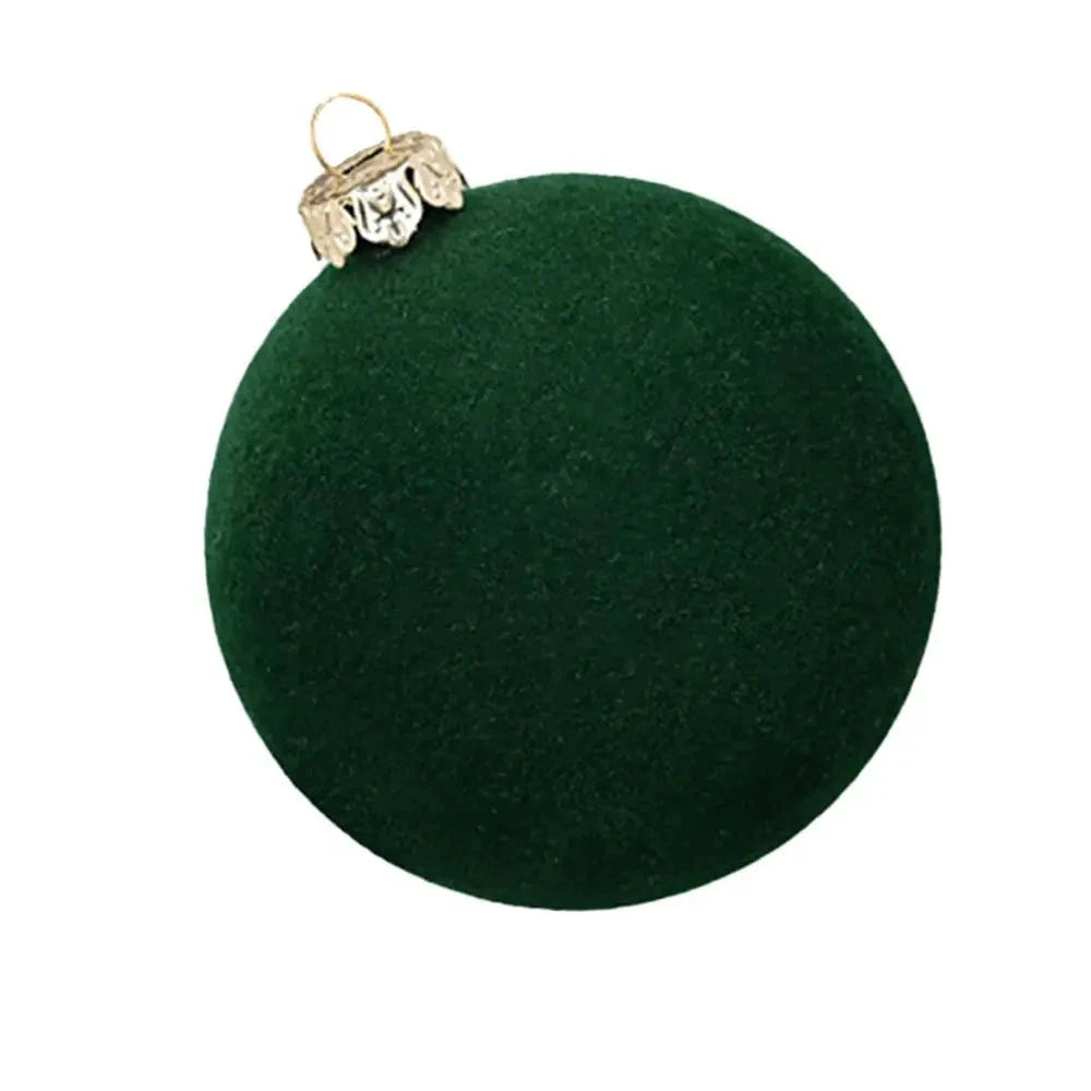 green 12 Pieces Of Christmas Velvet Ball Ornaments