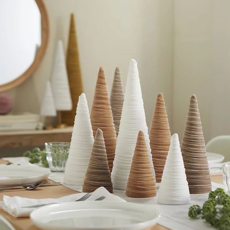 White and Warm brown Handmade Velvet Christmas Tree on a table setting